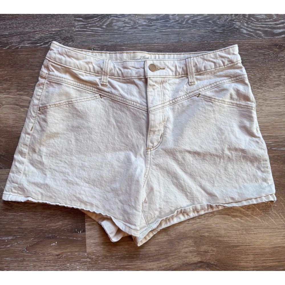 Universal Thread  Midi Denim Shorts Cream Off White High Rise Women 10/30R